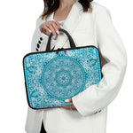 Teal And White Mandala Print Laptop Sleeve With Handle