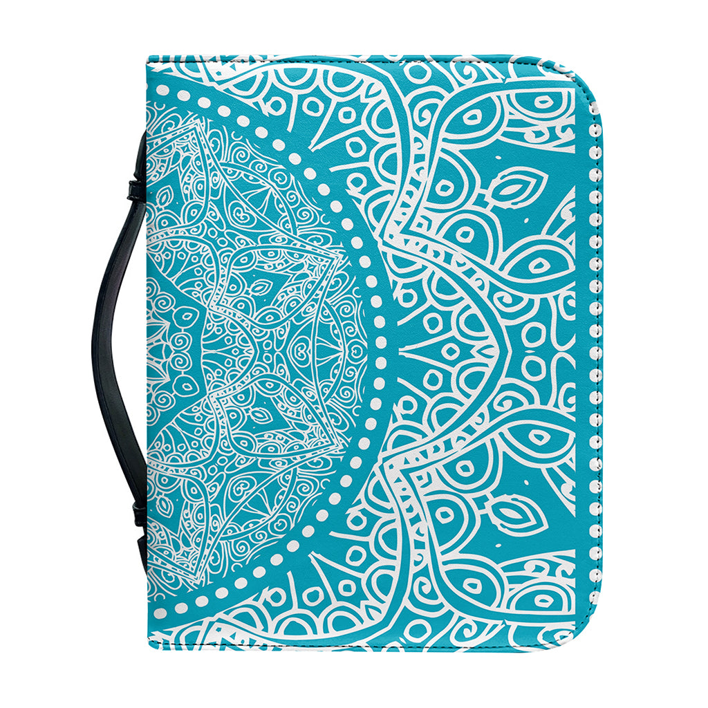 Teal And White Mandala Print Leather Bible Cover