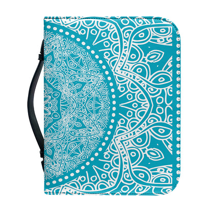 Teal And White Mandala Print Leather Bible Cover