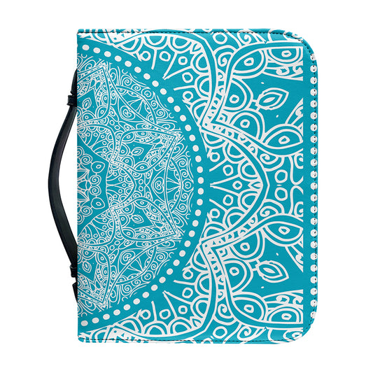 Teal And White Mandala Print Leather Bible Cover