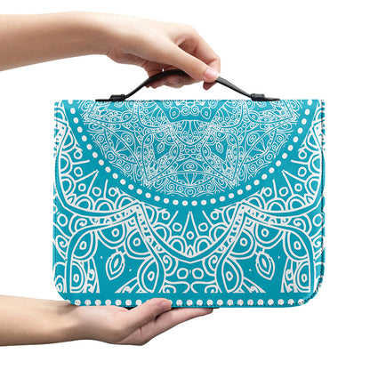 Teal And White Mandala Print Leather Bible Cover