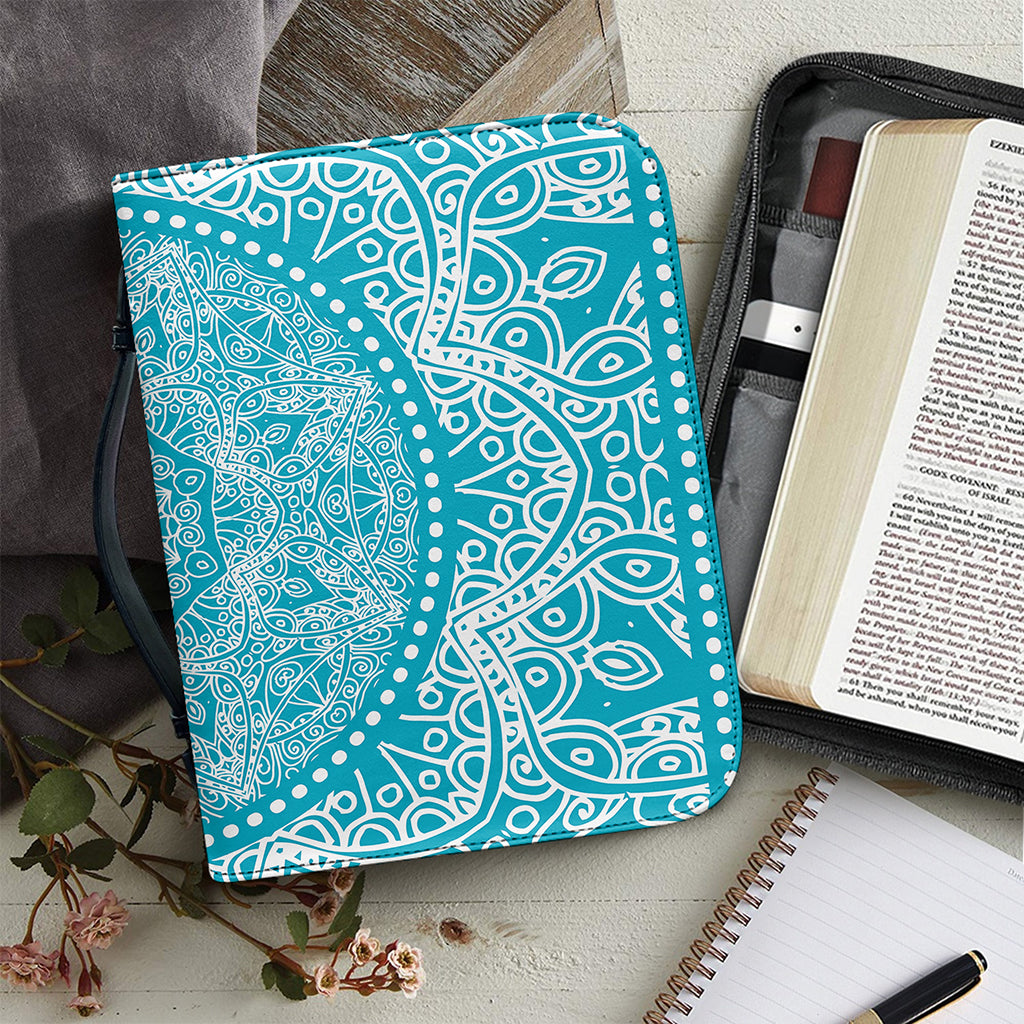 Teal And White Mandala Print Leather Bible Cover