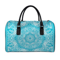 Teal And White Mandala Print Leather Duffel Bag