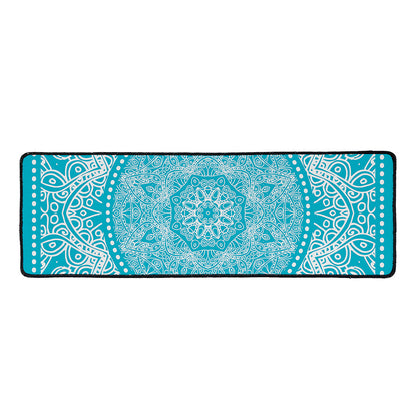 Teal And White Mandala Print Long Kitchen Mat