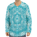 Teal And White Mandala Print Long Sleeve Baseball Jersey