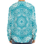 Teal And White Mandala Print Long Sleeve Baseball Jersey