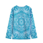 Teal And White Mandala Print Long Sleeve Short Coat
