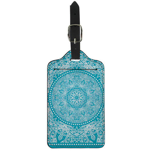 Teal And White Mandala Print Luggage Tag