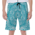 Teal And White Mandala Print Men's Beach Shorts