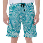 Teal And White Mandala Print Men's Beach Shorts