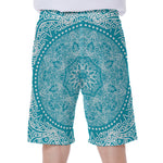 Teal And White Mandala Print Men's Beach Shorts