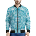 Teal And White Mandala Print Men's Bomber Jacket
