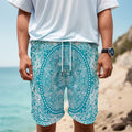 Teal And White Mandala Print Men's Cargo Shorts