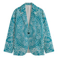 Teal And White Mandala Print Men's Cotton Blazer