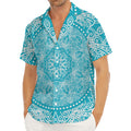 Teal And White Mandala Print Men's Deep V-Neck Shirt