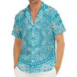 Teal And White Mandala Print Men's Deep V-Neck Shirt