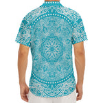 Teal And White Mandala Print Men's Deep V-Neck Shirt