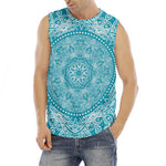 Teal And White Mandala Print Men's Fitness Tank Top