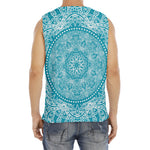 Teal And White Mandala Print Men's Fitness Tank Top