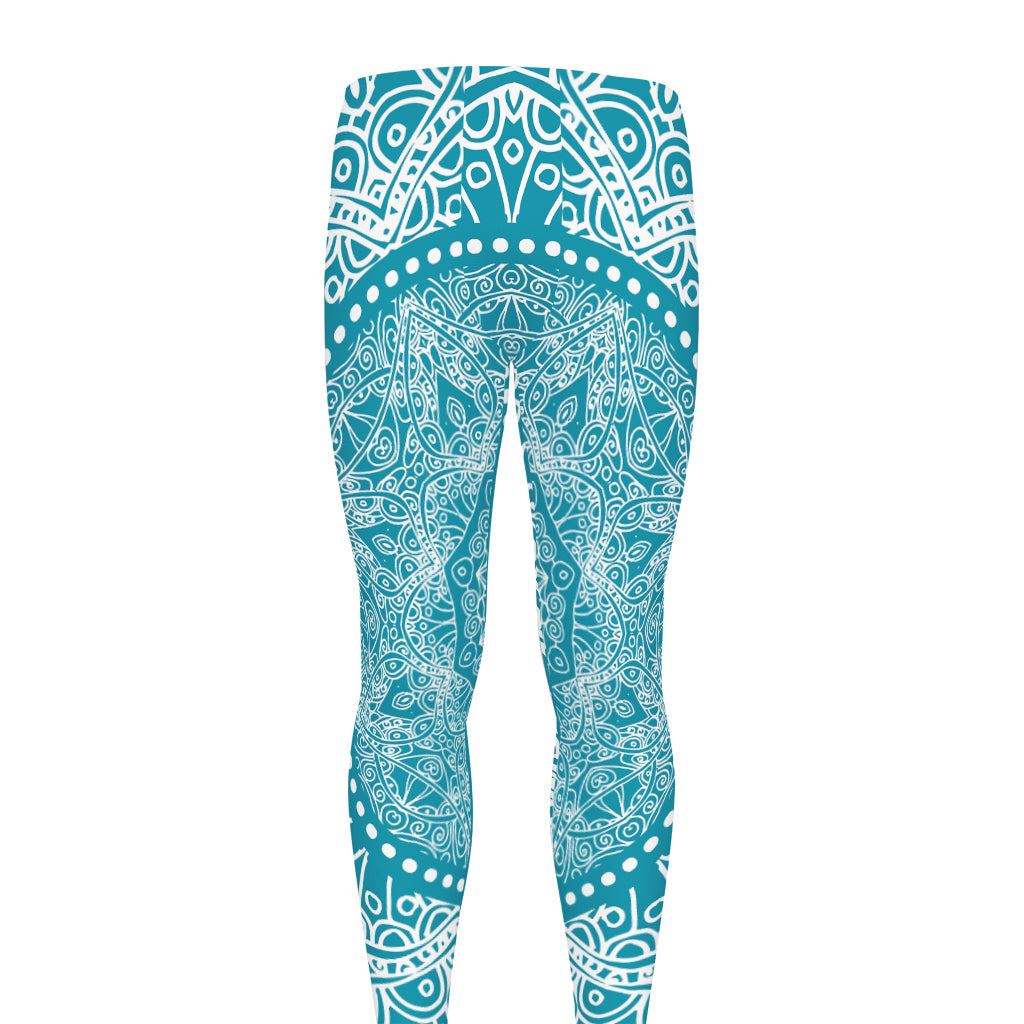 Teal And White Mandala Print Men's leggings