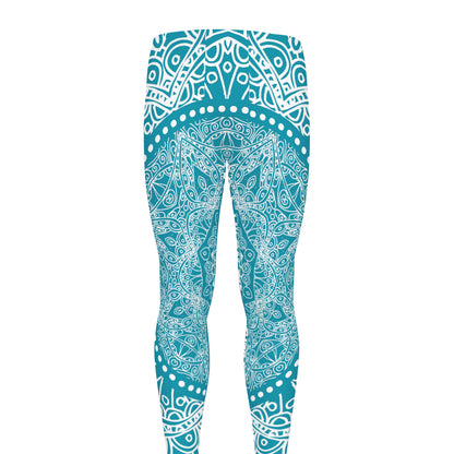 Teal And White Mandala Print Men's leggings