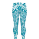 Teal And White Mandala Print Men's leggings