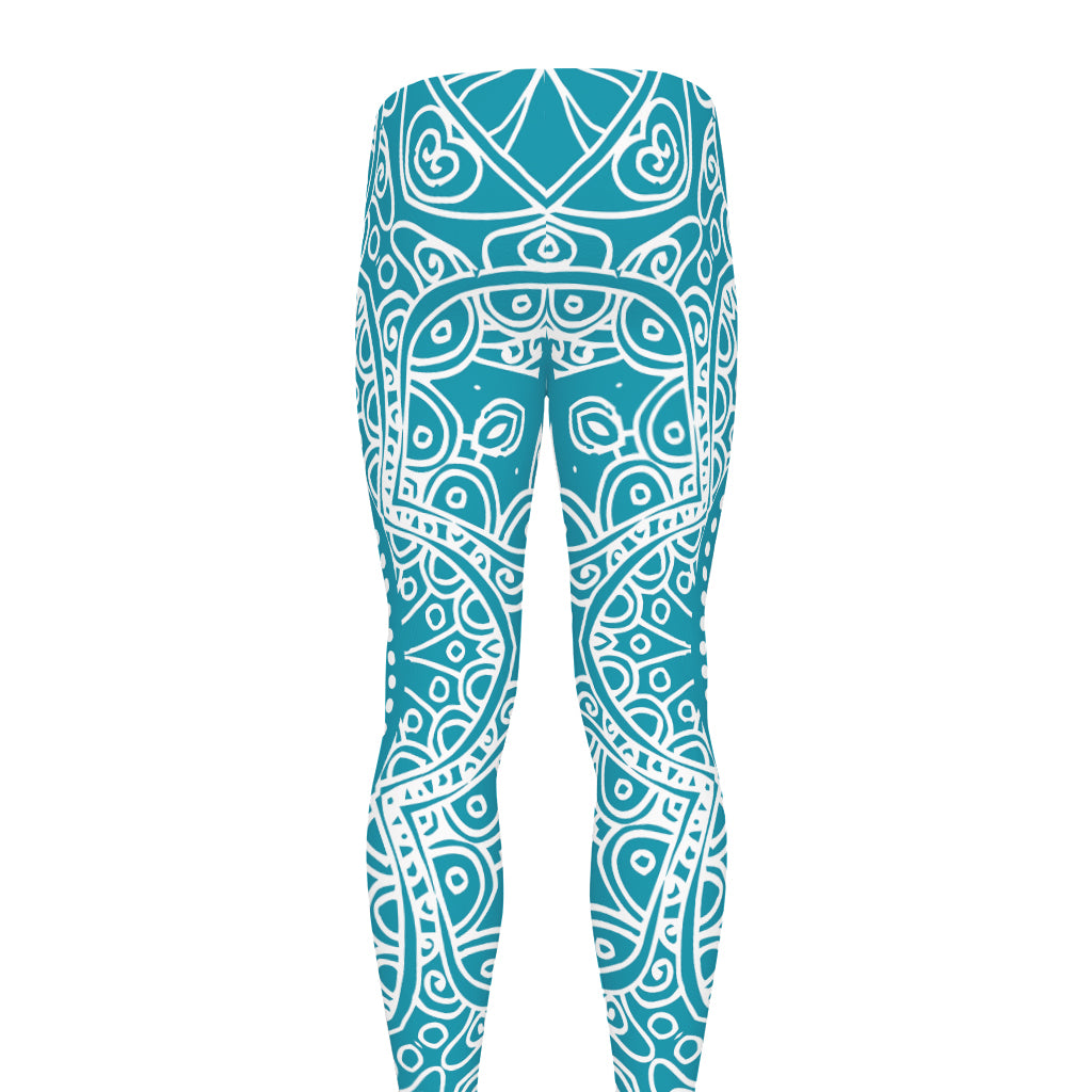 Teal And White Mandala Print Men's leggings