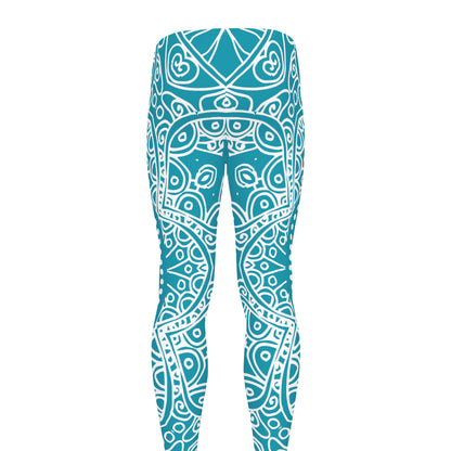 Teal And White Mandala Print Men's leggings