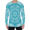 Teal And White Mandala Print Men's Long Sleeve T-Shirt