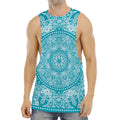 Teal And White Mandala Print Men's Muscle Tank Top