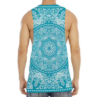 Teal And White Mandala Print Men's Muscle Tank Top
