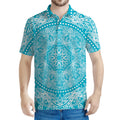 Teal And White Mandala Print Men's Polo Shirt
