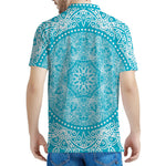 Teal And White Mandala Print Men's Polo Shirt