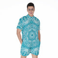 Teal And White Mandala Print Men's Romper