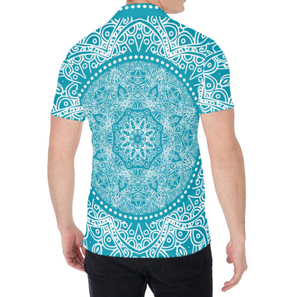 Teal And White Mandala Print Men's Shirt