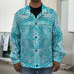 Teal And White Mandala Print Men's Shirt Jacket