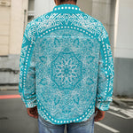 Teal And White Mandala Print Men's Shirt Jacket
