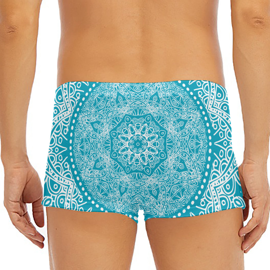 Teal And White Mandala Print Men's Short Boxer Briefs