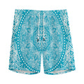 Teal And White Mandala Print Men's Athletic Shorts