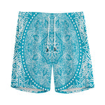Teal And White Mandala Print Men's Sports Shorts