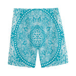 Teal And White Mandala Print Men's Sports Shorts