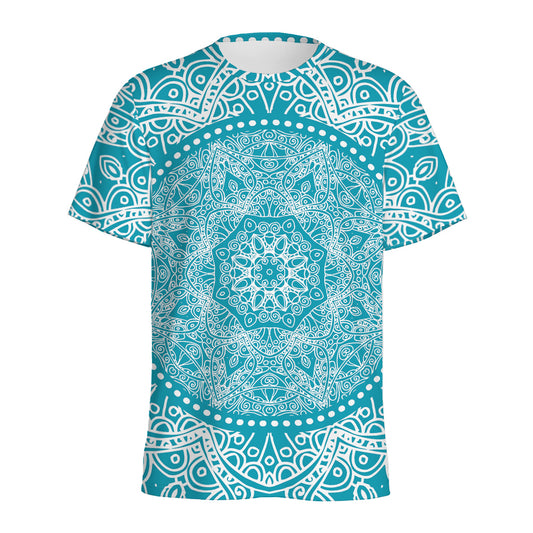 Teal And White Mandala Print Men's Sports T-Shirt