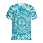 Teal And White Mandala Print Men's Sports T-Shirt