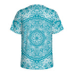 Teal And White Mandala Print Men's Sports T-Shirt
