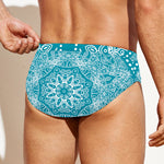 Teal And White Mandala Print Men's Swim Briefs