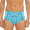 Teal And White Mandala Print Men's Triangle Swim Briefs