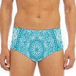 Teal And White Mandala Print Men's Triangle Swim Briefs