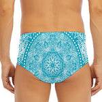 Teal And White Mandala Print Men's Triangle Swim Briefs