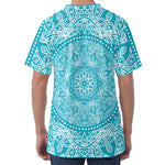 Teal And White Mandala Print Men's Velvet T-Shirt