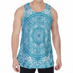 Teal And White Mandala Print Men's Velvet Tank Top